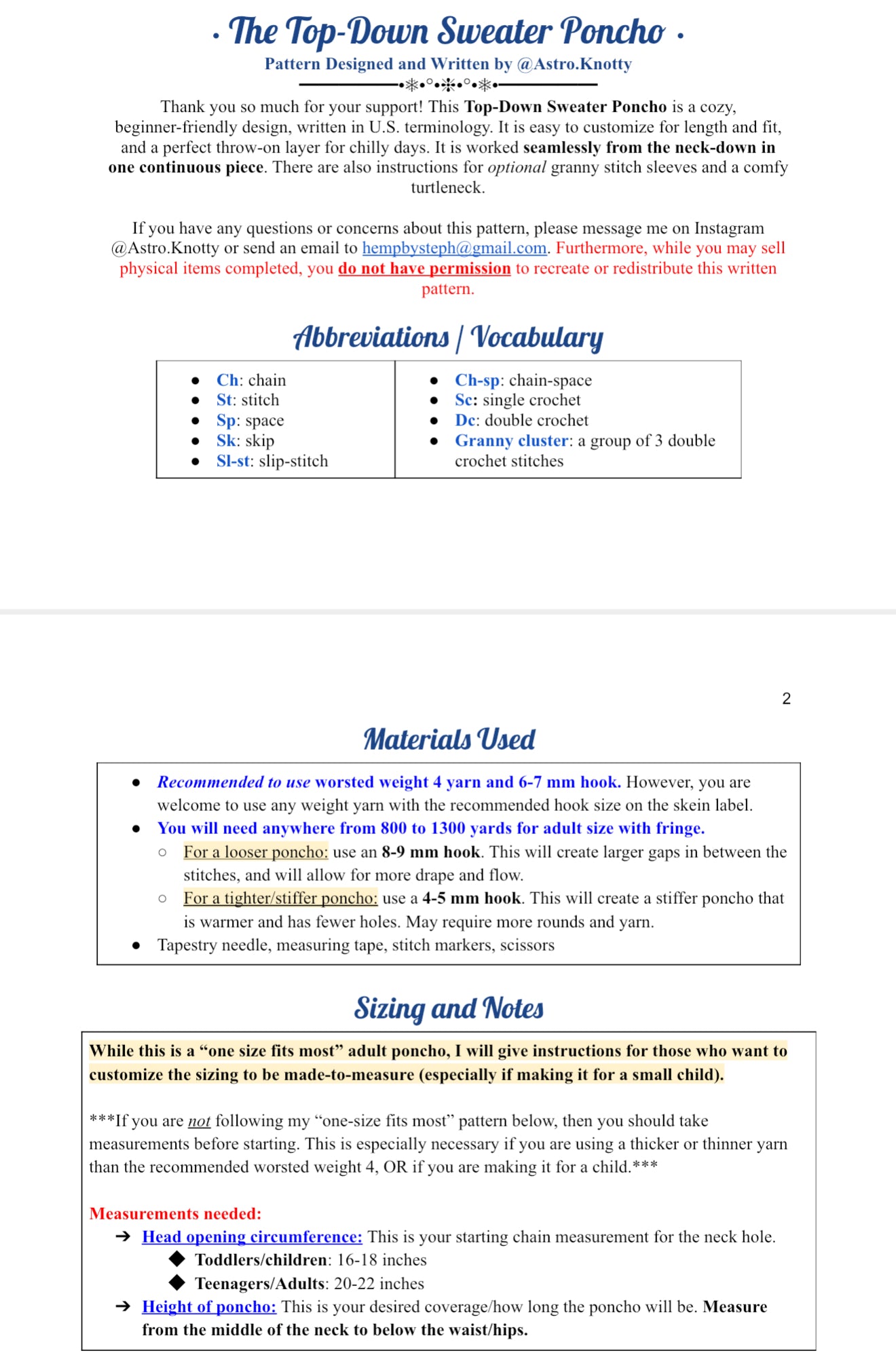 Top Down Poncho Sweater Pattern