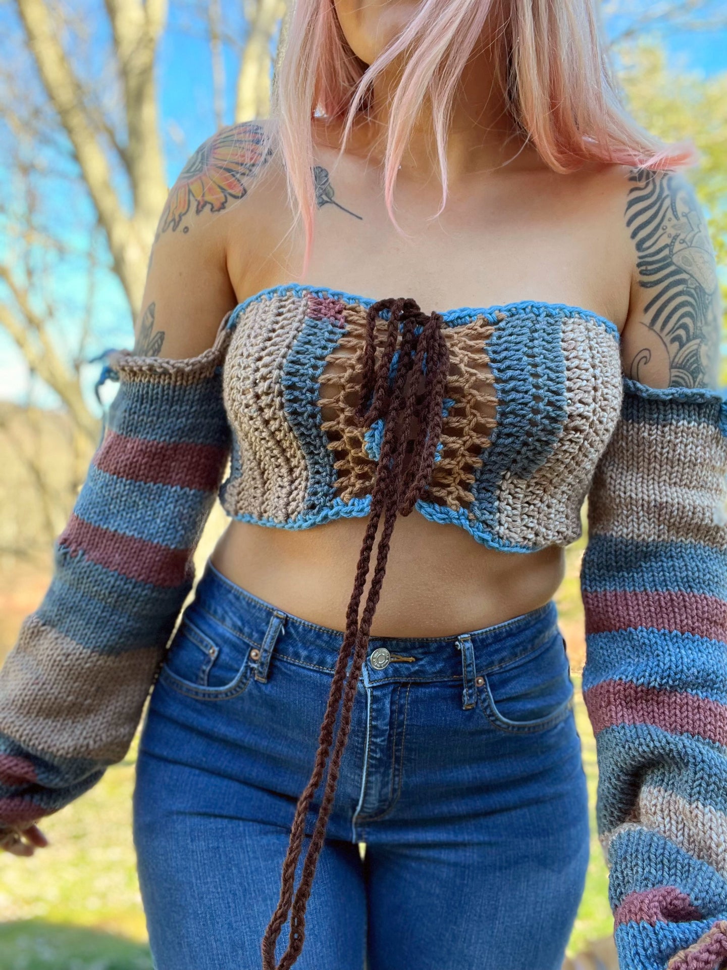 Medium Off-Shoulder Lace-Up Bandeau Top