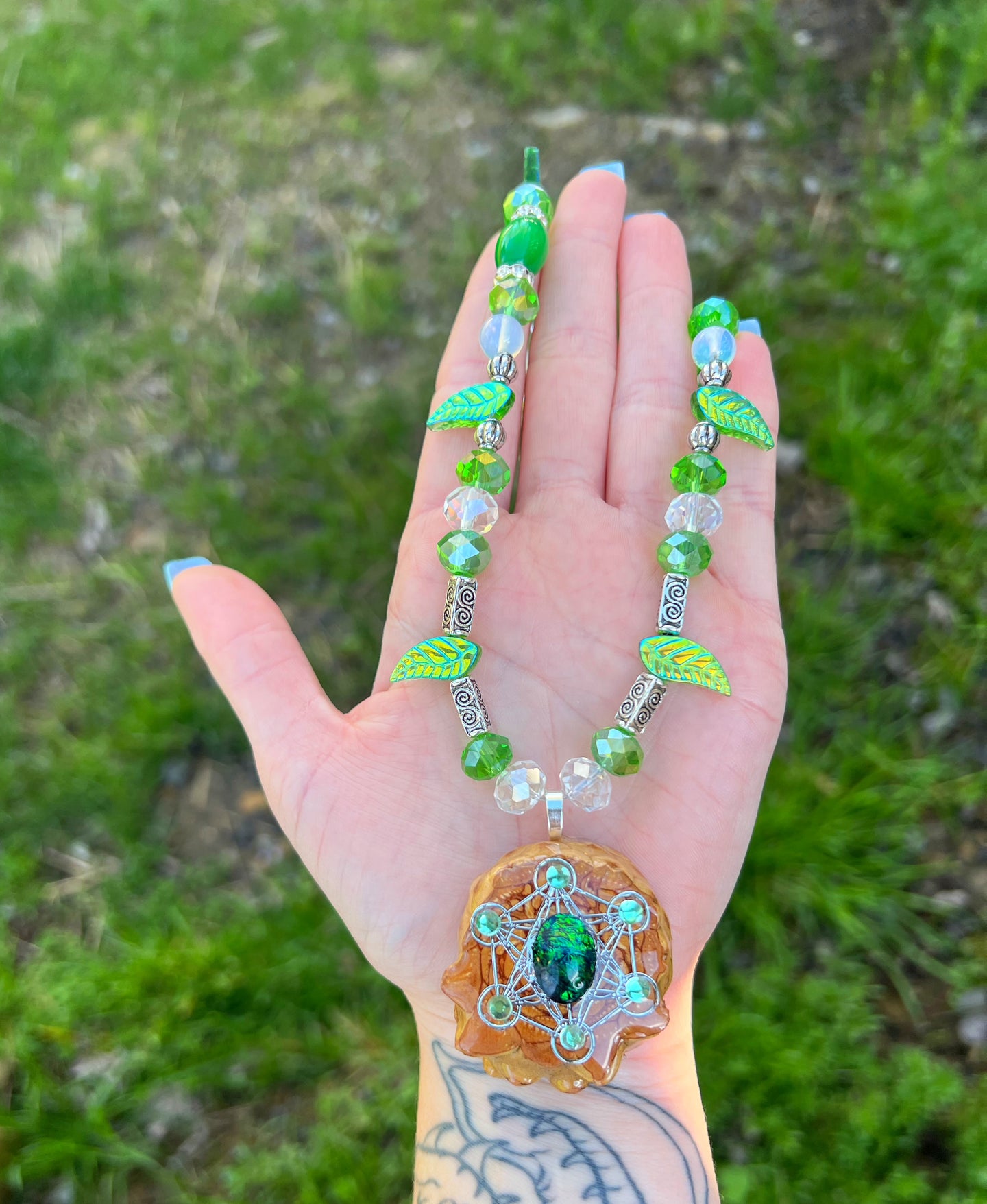 Forest Fairy Beaded Pinecone Pendant