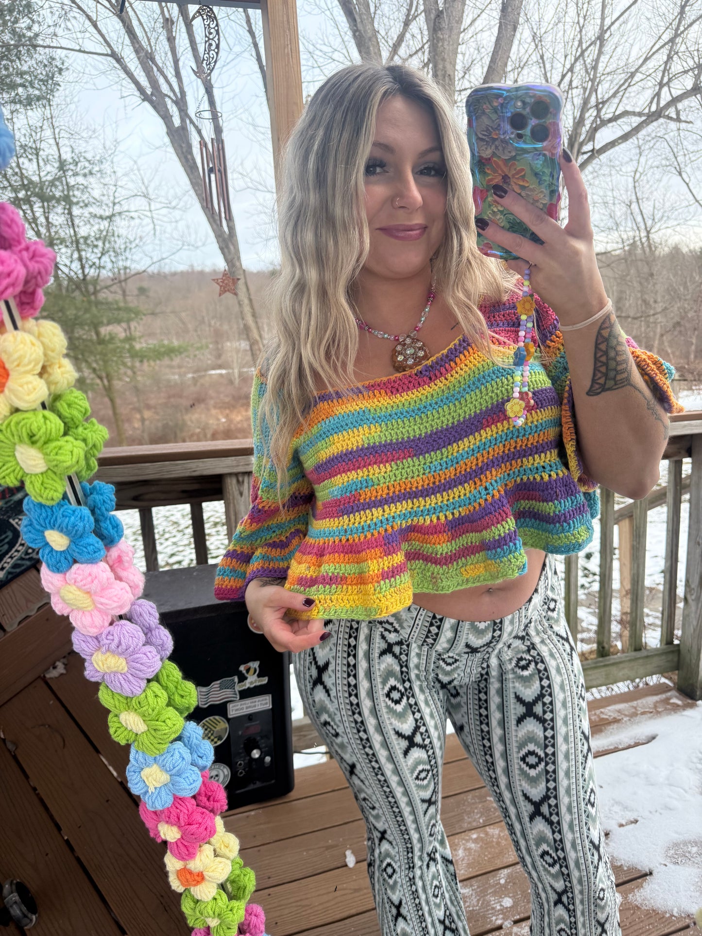 Cropped Rainbow Peplum Top