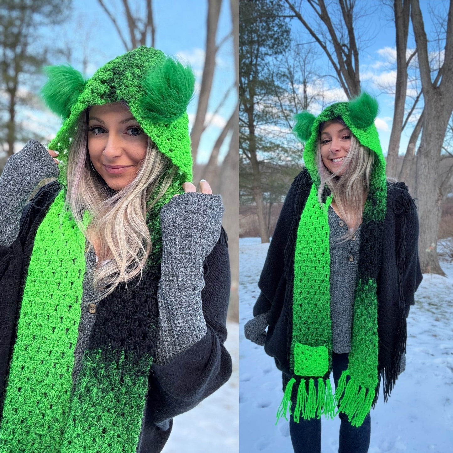 The Knotty Granny Scarf Pattern (with Hood, Pockets, Ears)