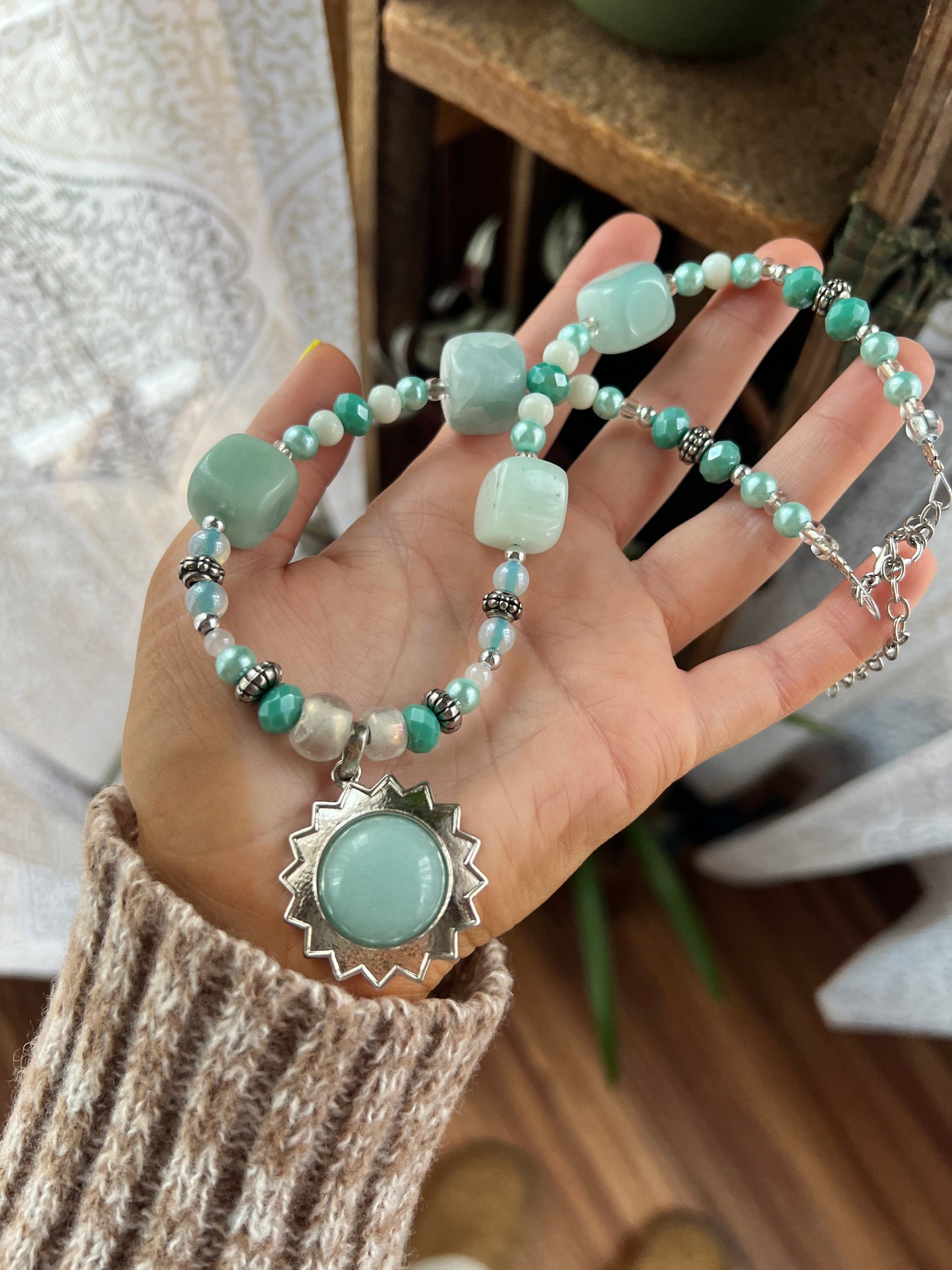 Aquamarine Gemstone Beaded Choker 16-19"