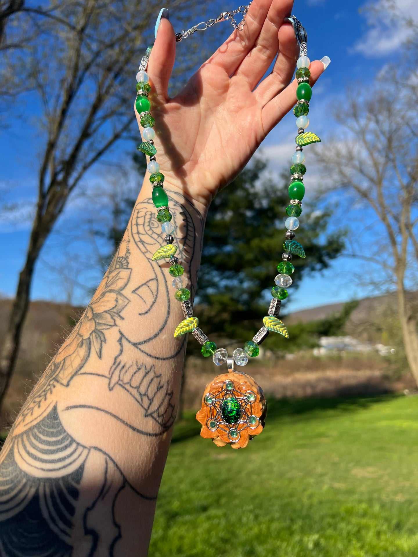 Forest Fairy Beaded Pinecone Pendant