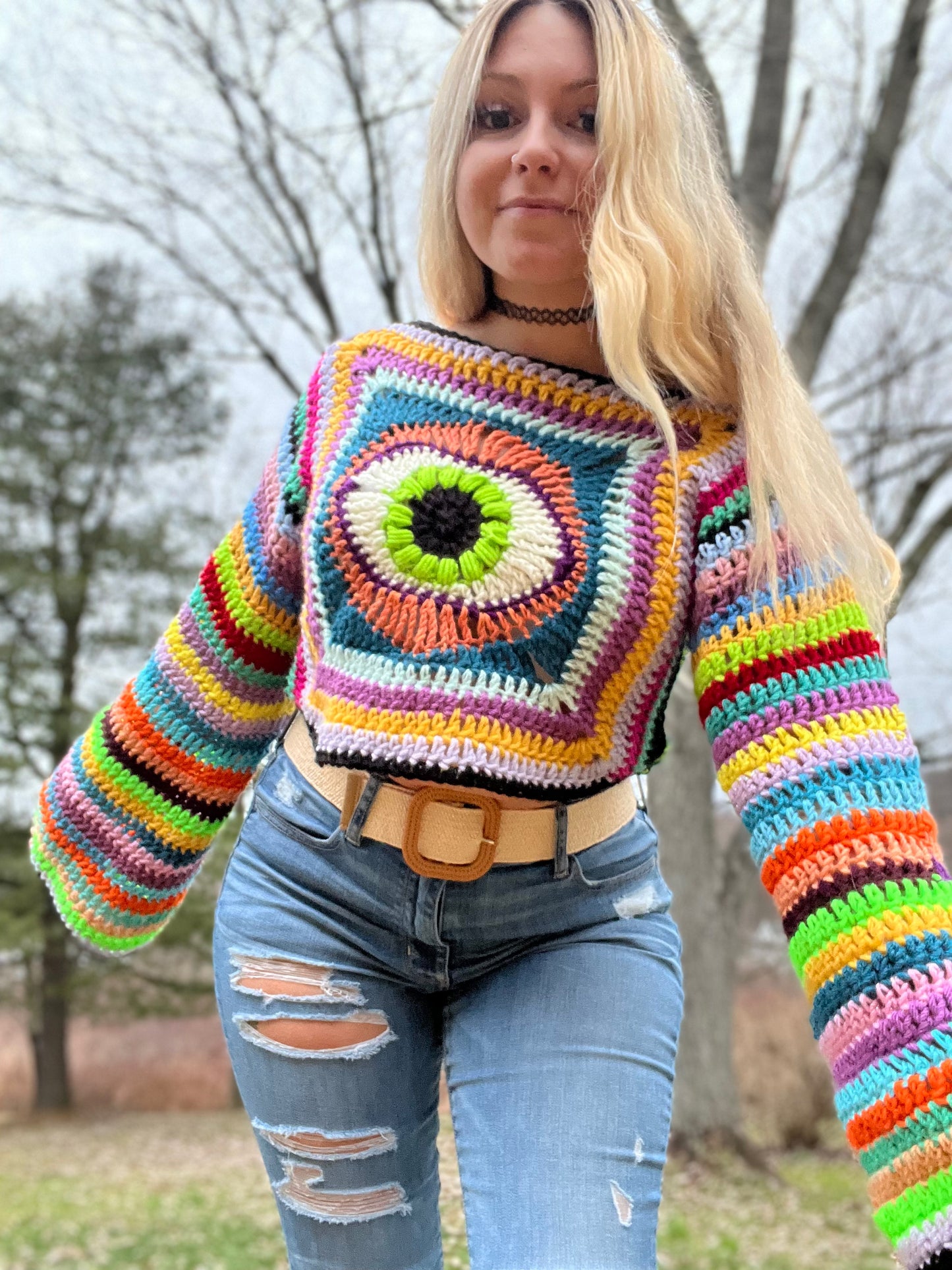 MADE TO ORDER - Scrappy Oversized Cropped Eye Sweater ( 4-8 weeks )
