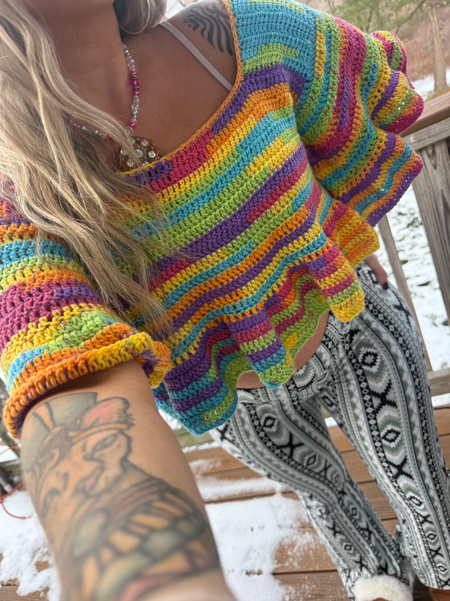 Cropped Rainbow Peplum Top