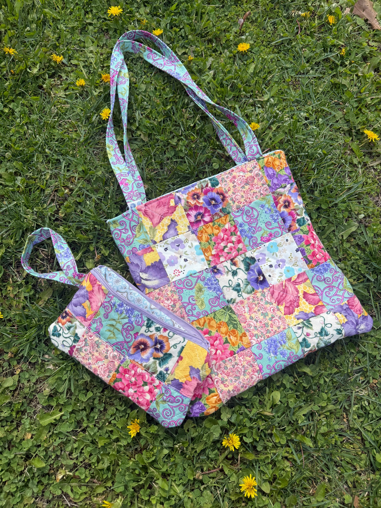 OOAK Patchwork Quilted Tote and Pouch Set
