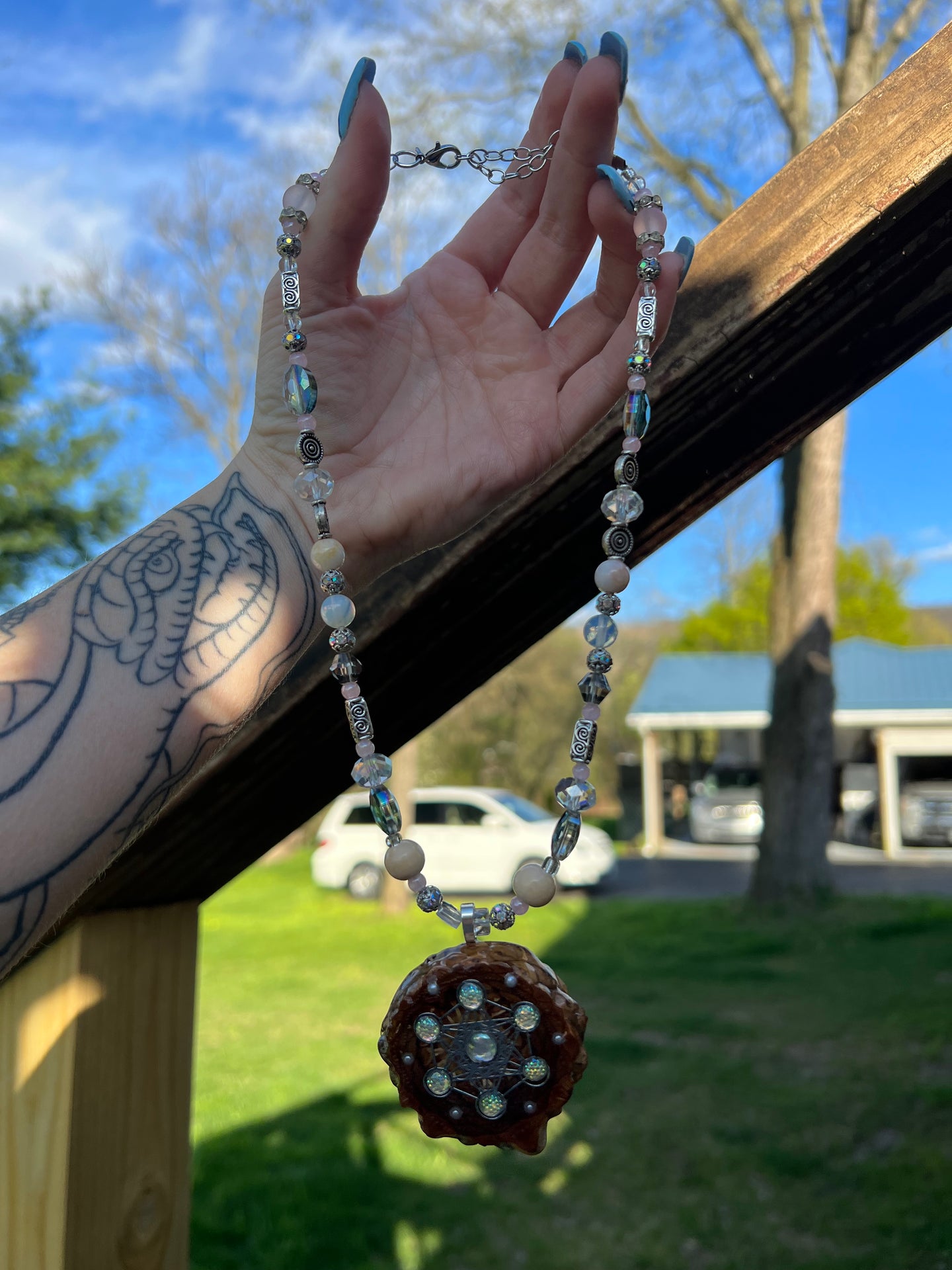 Beaded Pinecone Necklace 22”