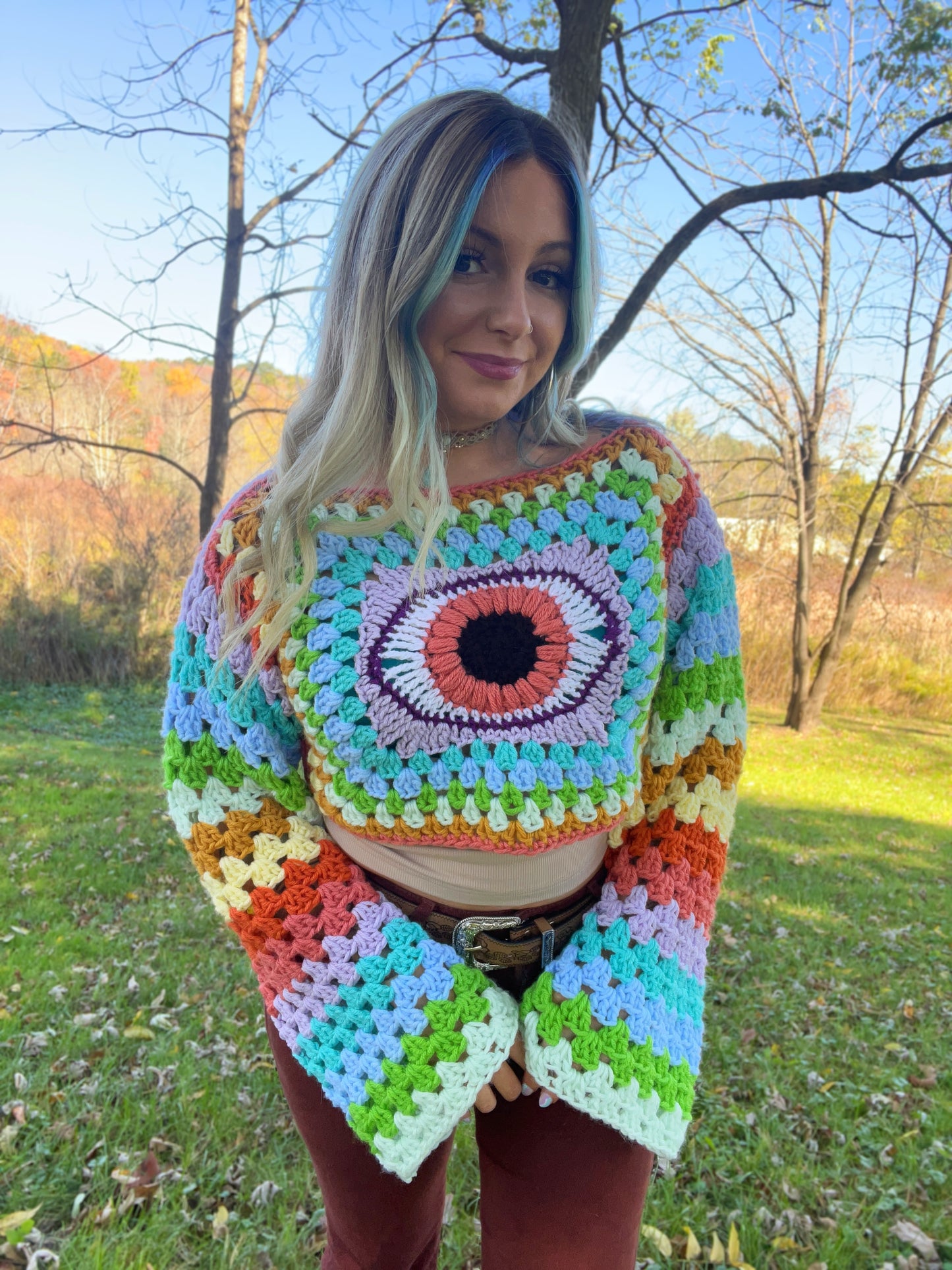 Ultra Cropped Eye Candy Sweater M/L - Reversible