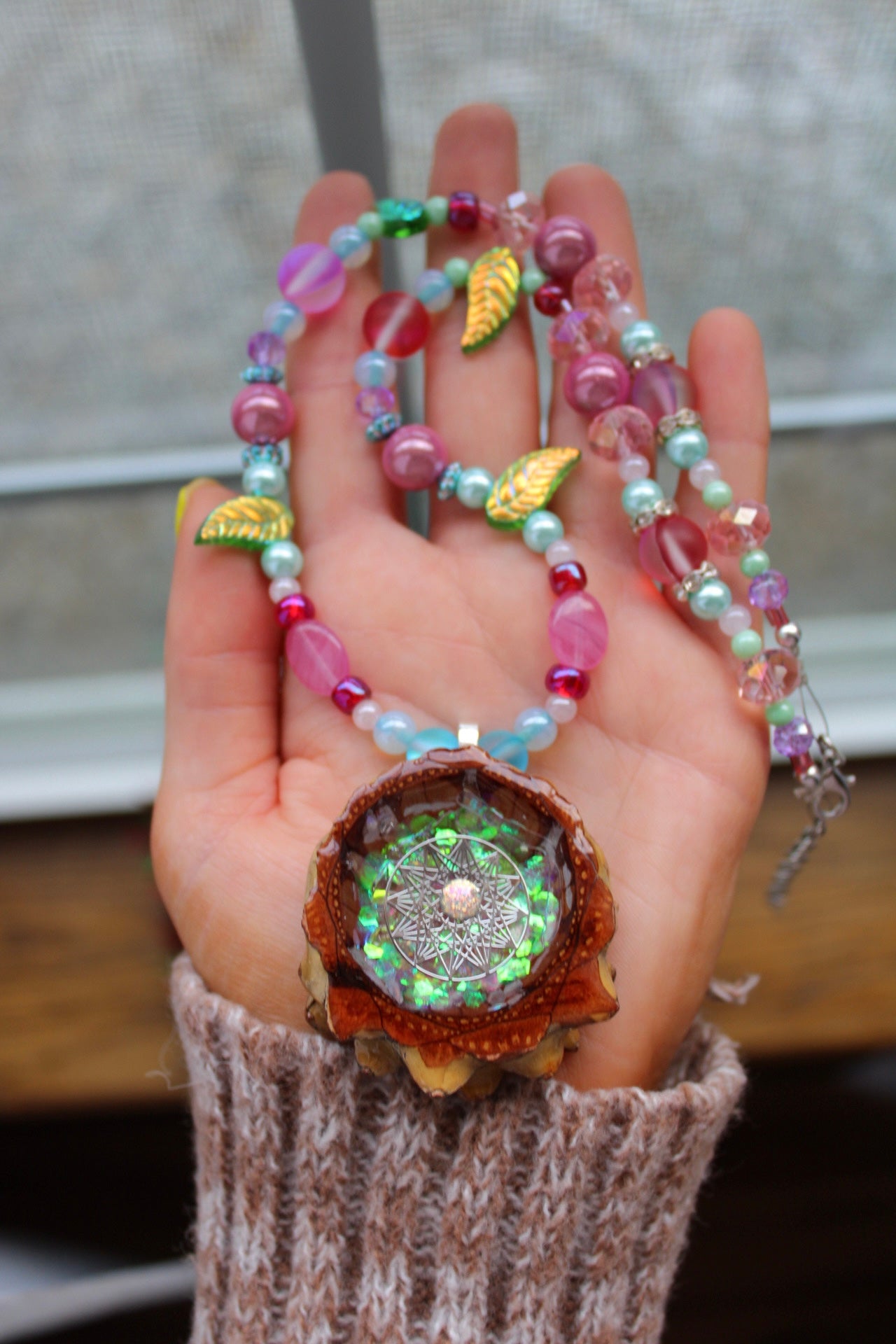 Glitter Fairy Pinecone Necklace 18-21"