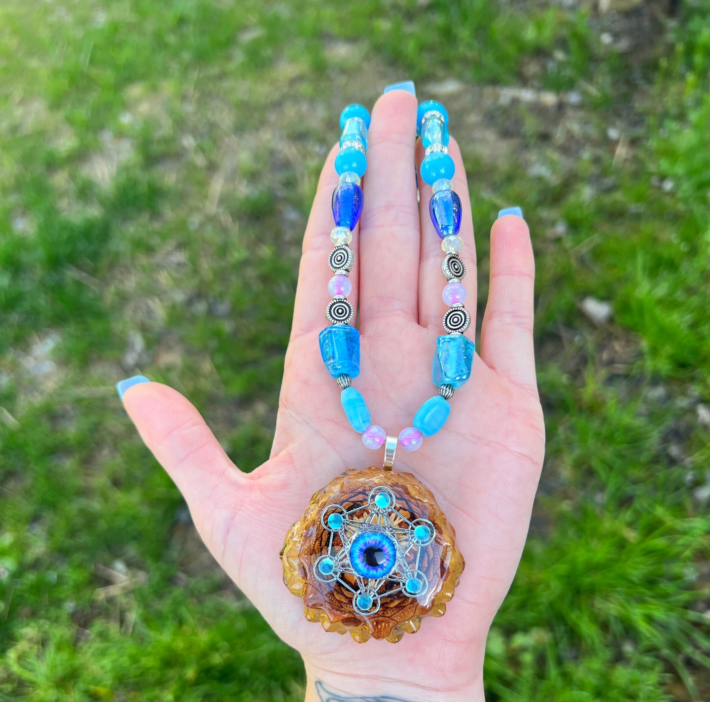 Third Eye Beaded Pinecone Necklace 22-25”
