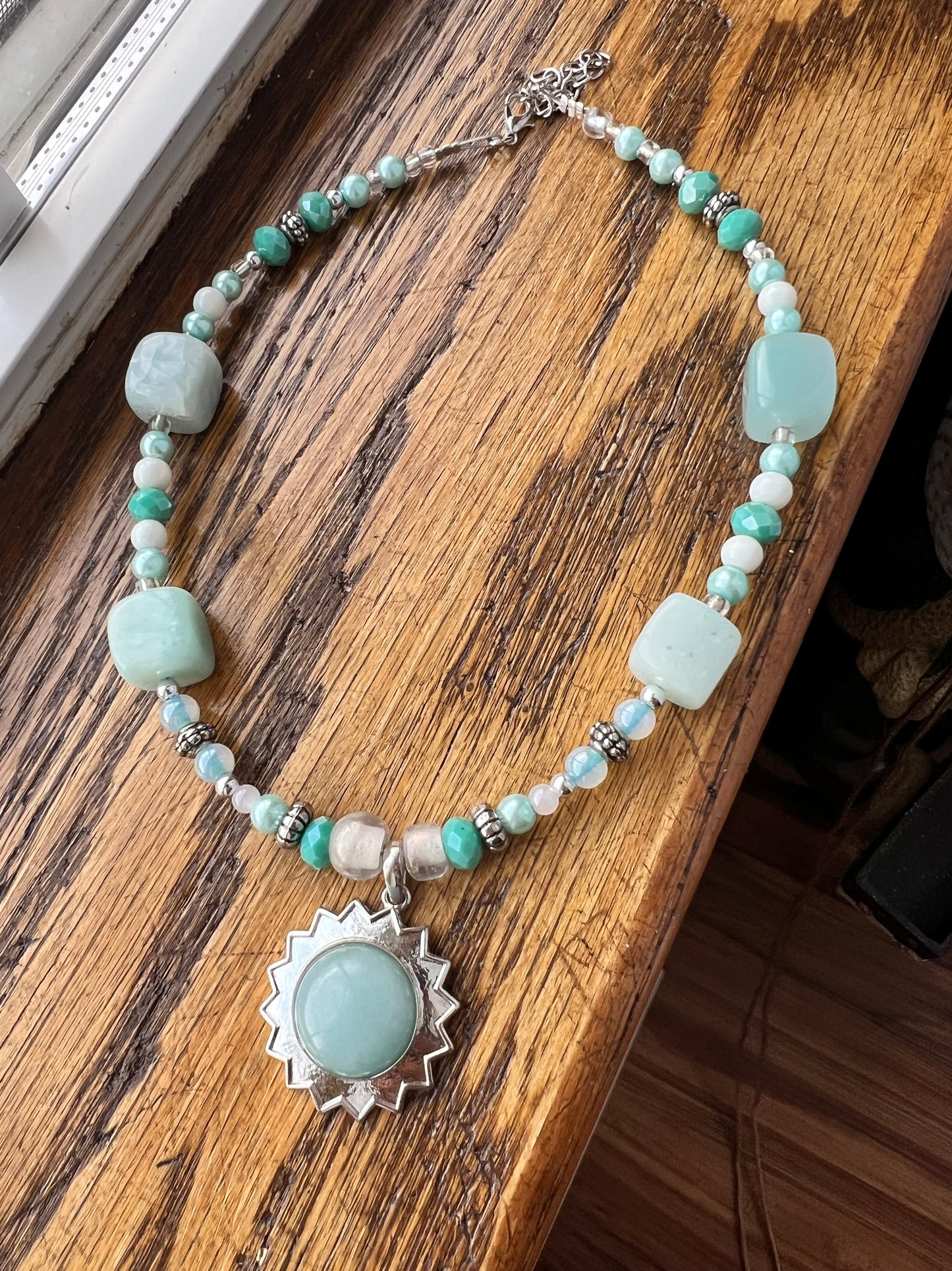 Aquamarine Gemstone Beaded Choker 16-19"