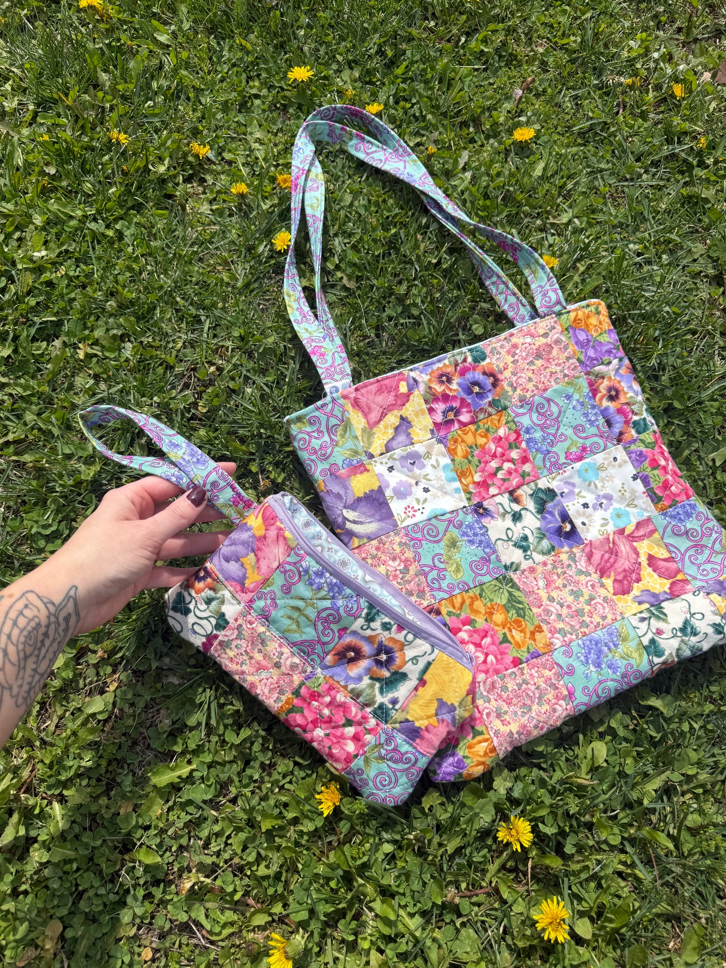OOAK Patchwork Quilted Tote and Pouch Set