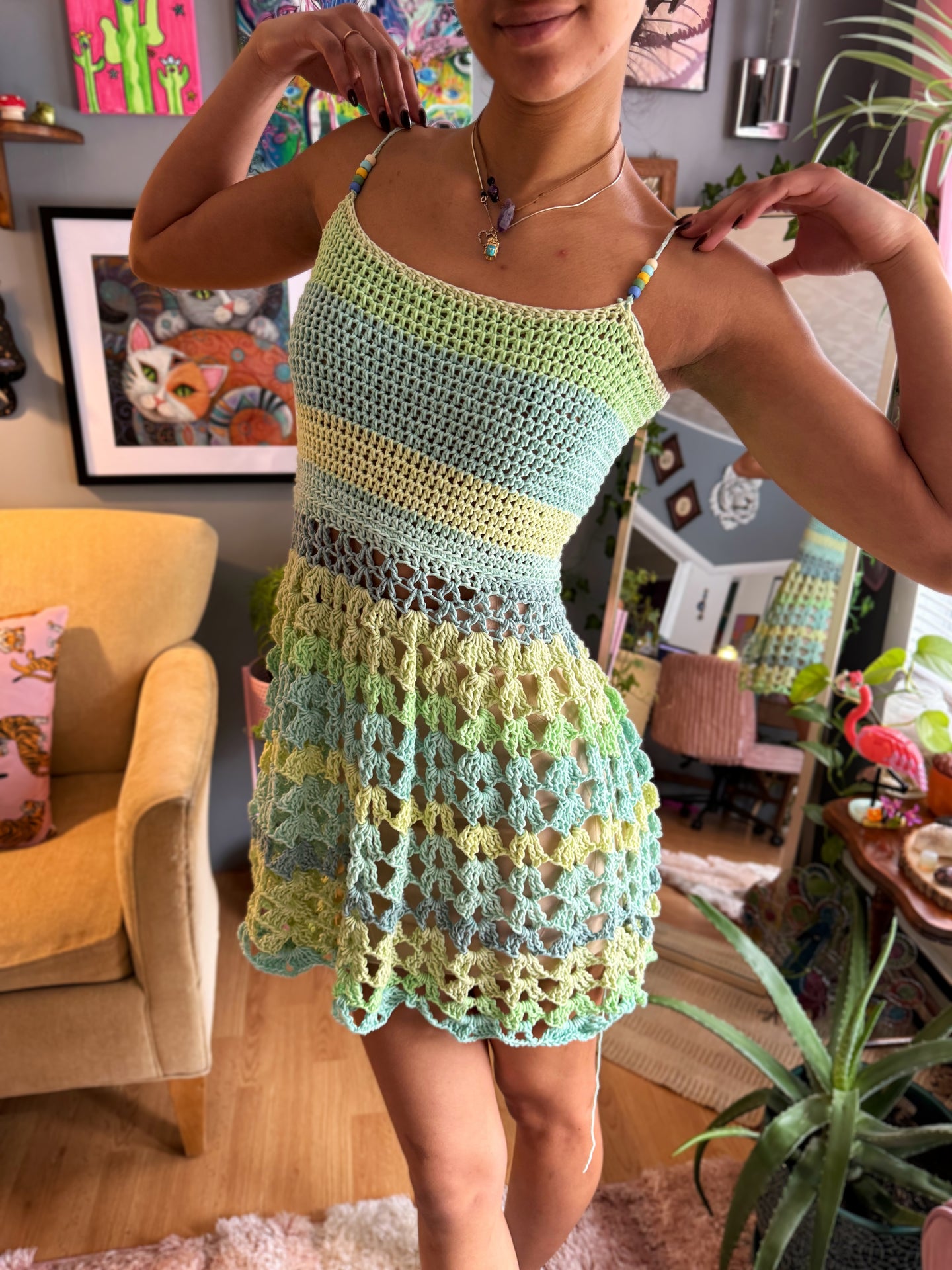 M/L Boho Halter Mesh Dress