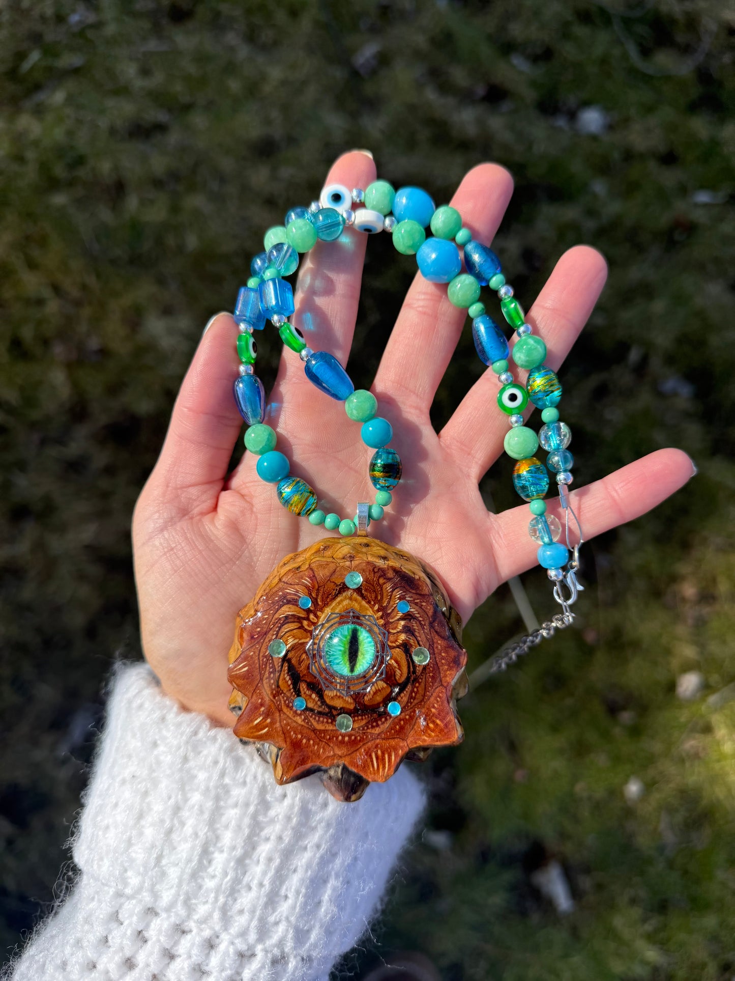 Third Eye Pinecone Beaded Necklacd