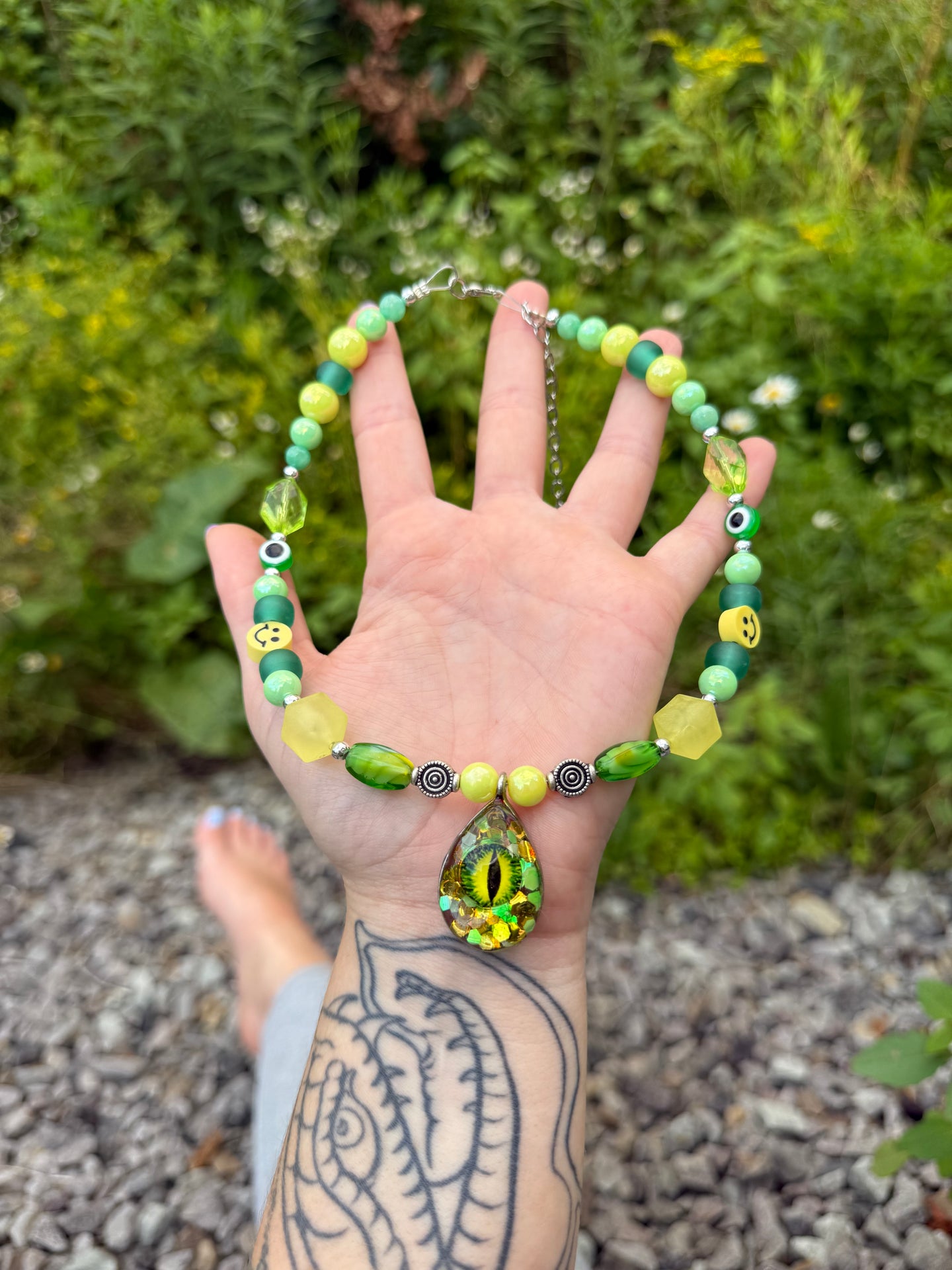 Green Goblin Beaded Choker 16-18”