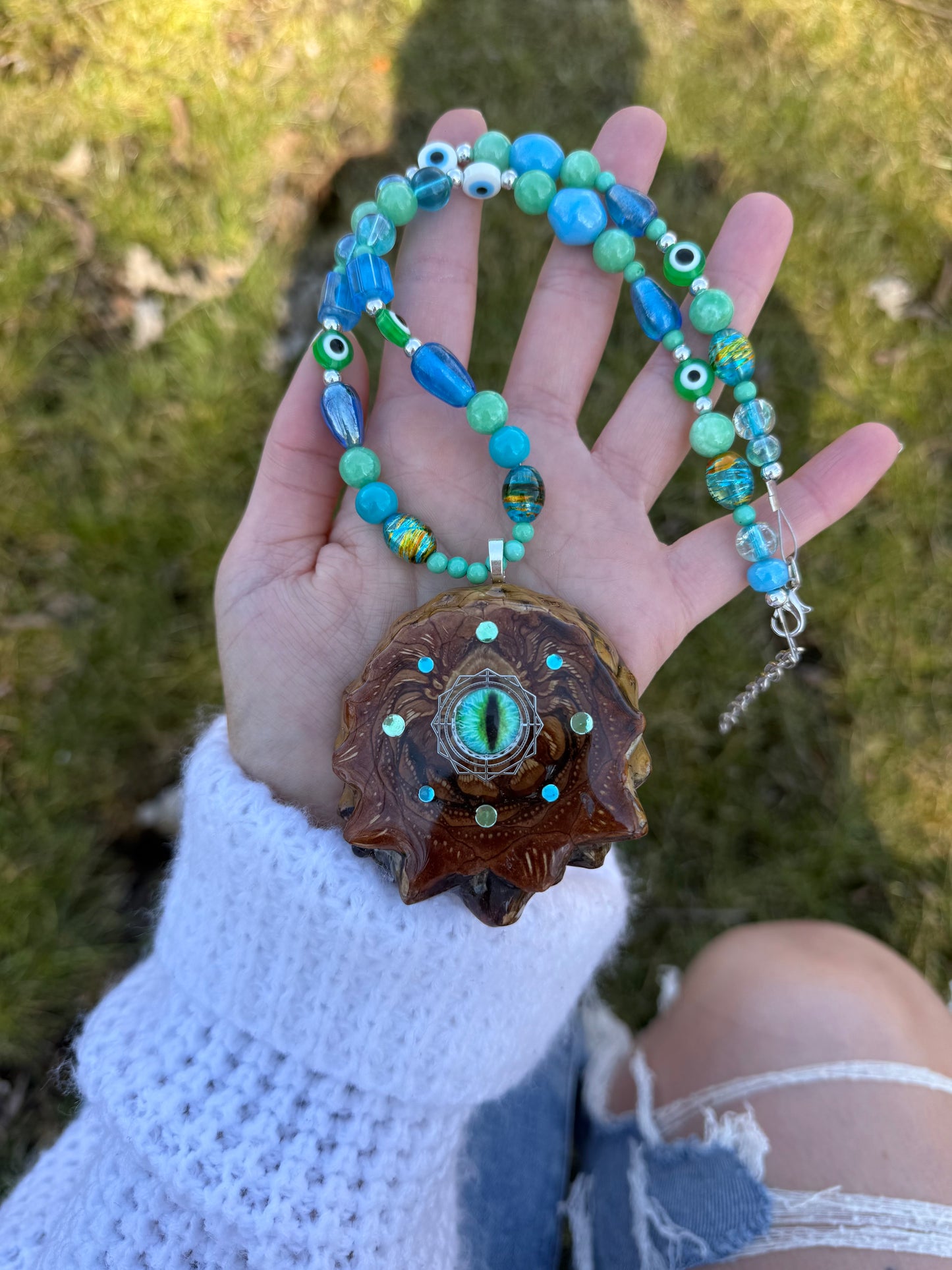 Third Eye Pinecone Beaded Necklacd