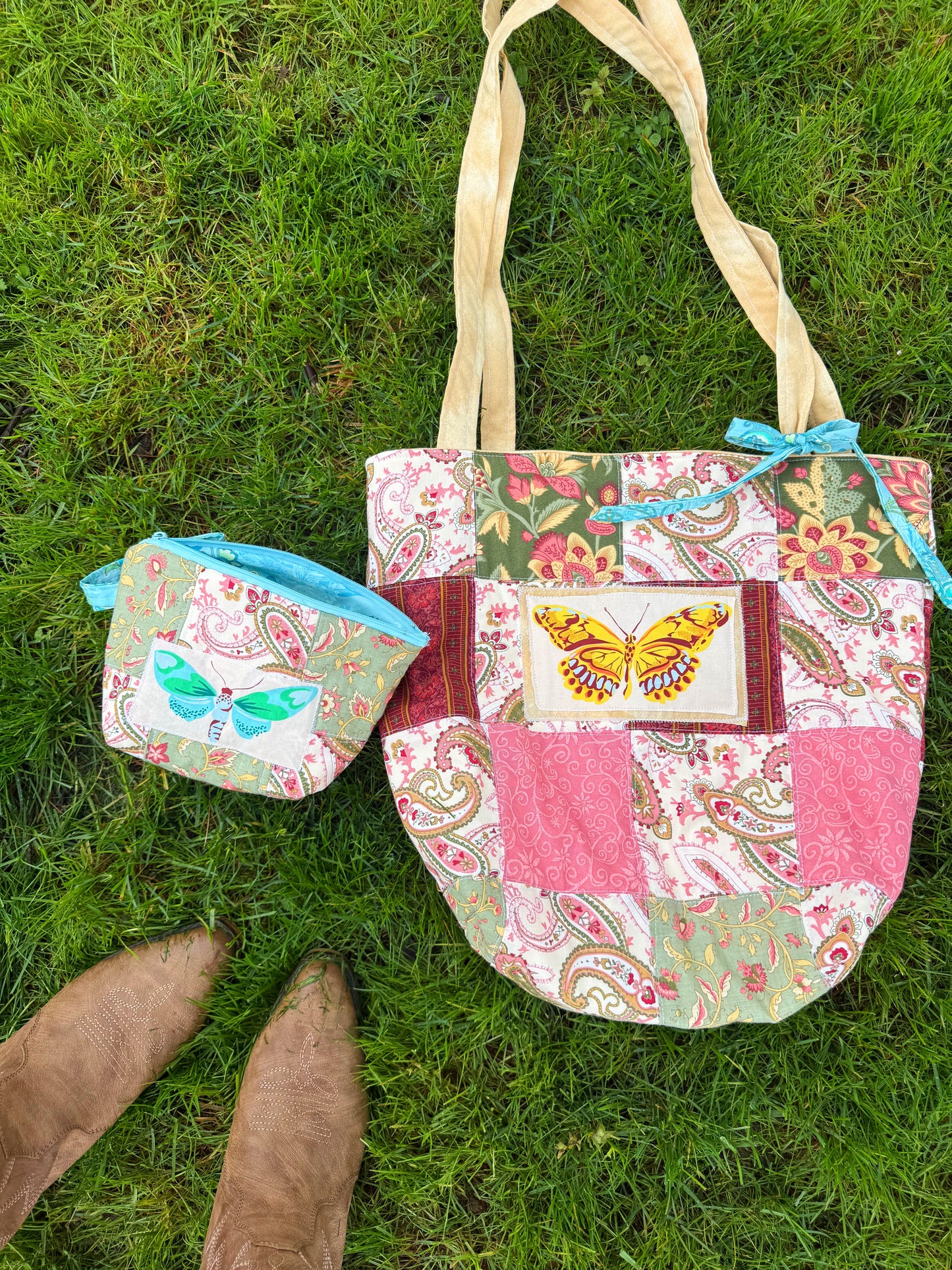 Matching Patchwork Moth Set (Tote & Zipper Pouch)