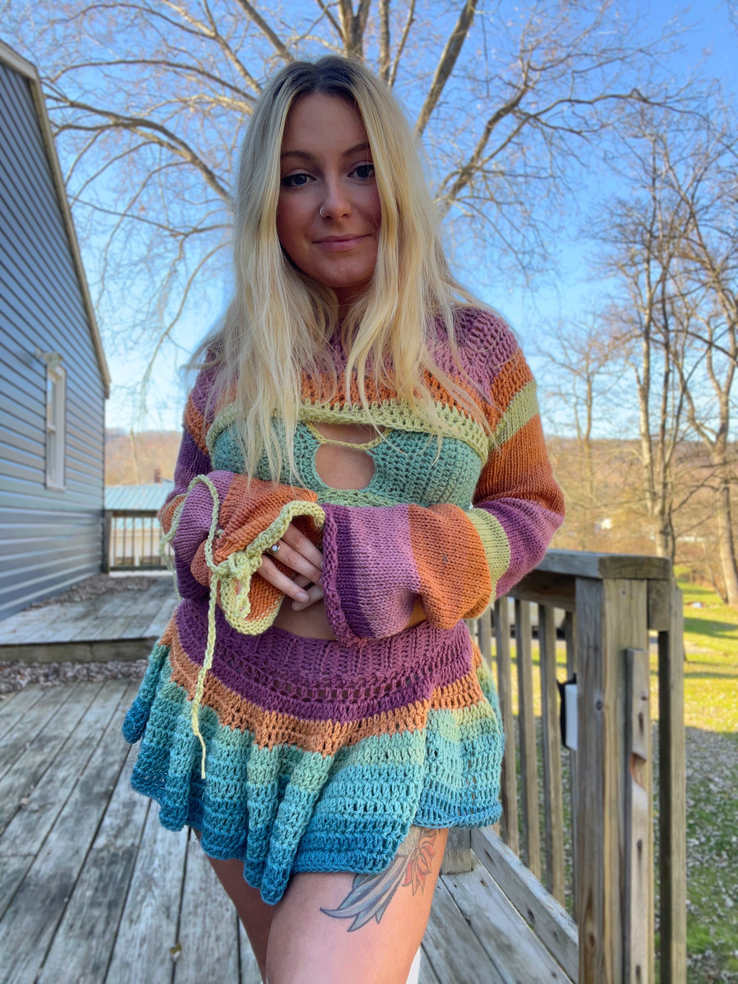 3 Piece Set - S/M Shrug, Bikini, Mini Skirt