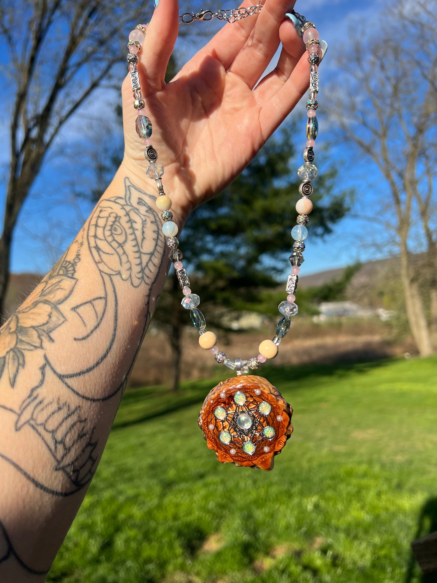 Beaded Pinecone Necklace 22”