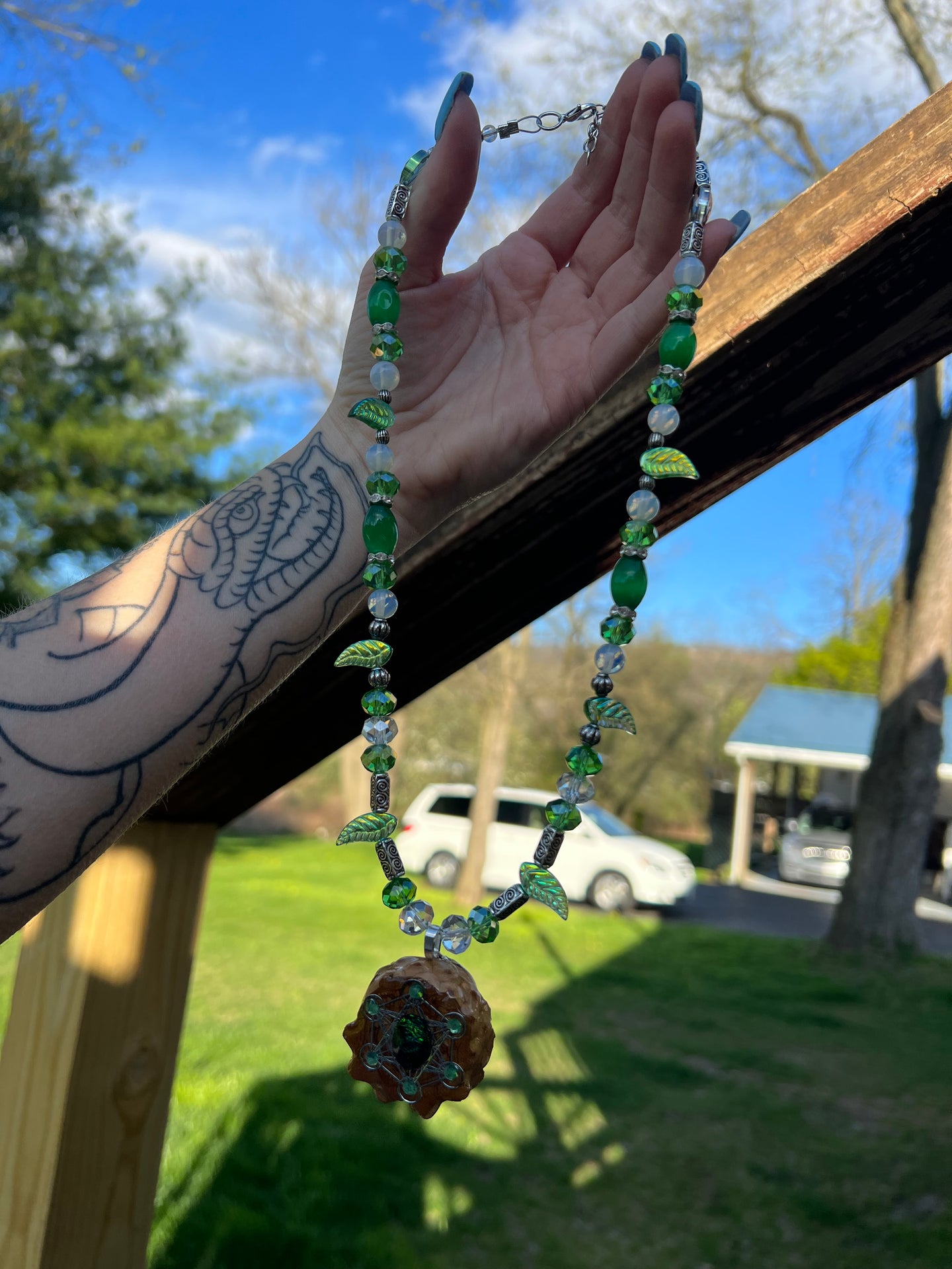 Forest Fairy Beaded Pinecone Pendant