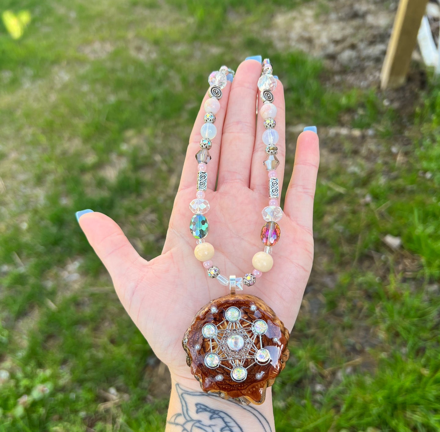 Beaded Pinecone Necklace 22”