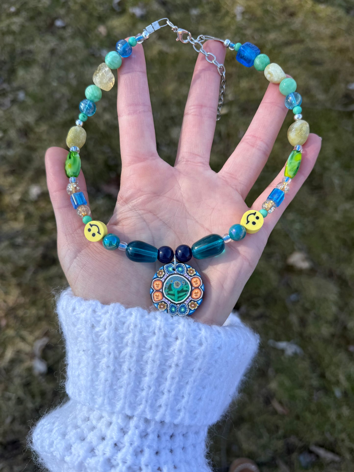 Trippy Sunflower Beaded Choker