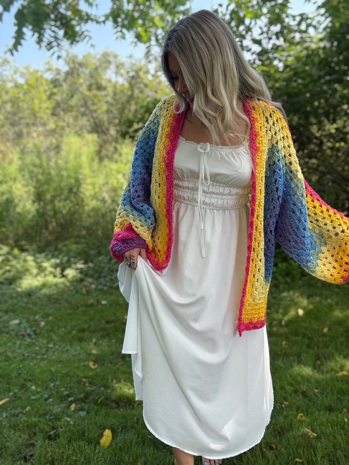 One Size Lightweight Rainbow Cardigan