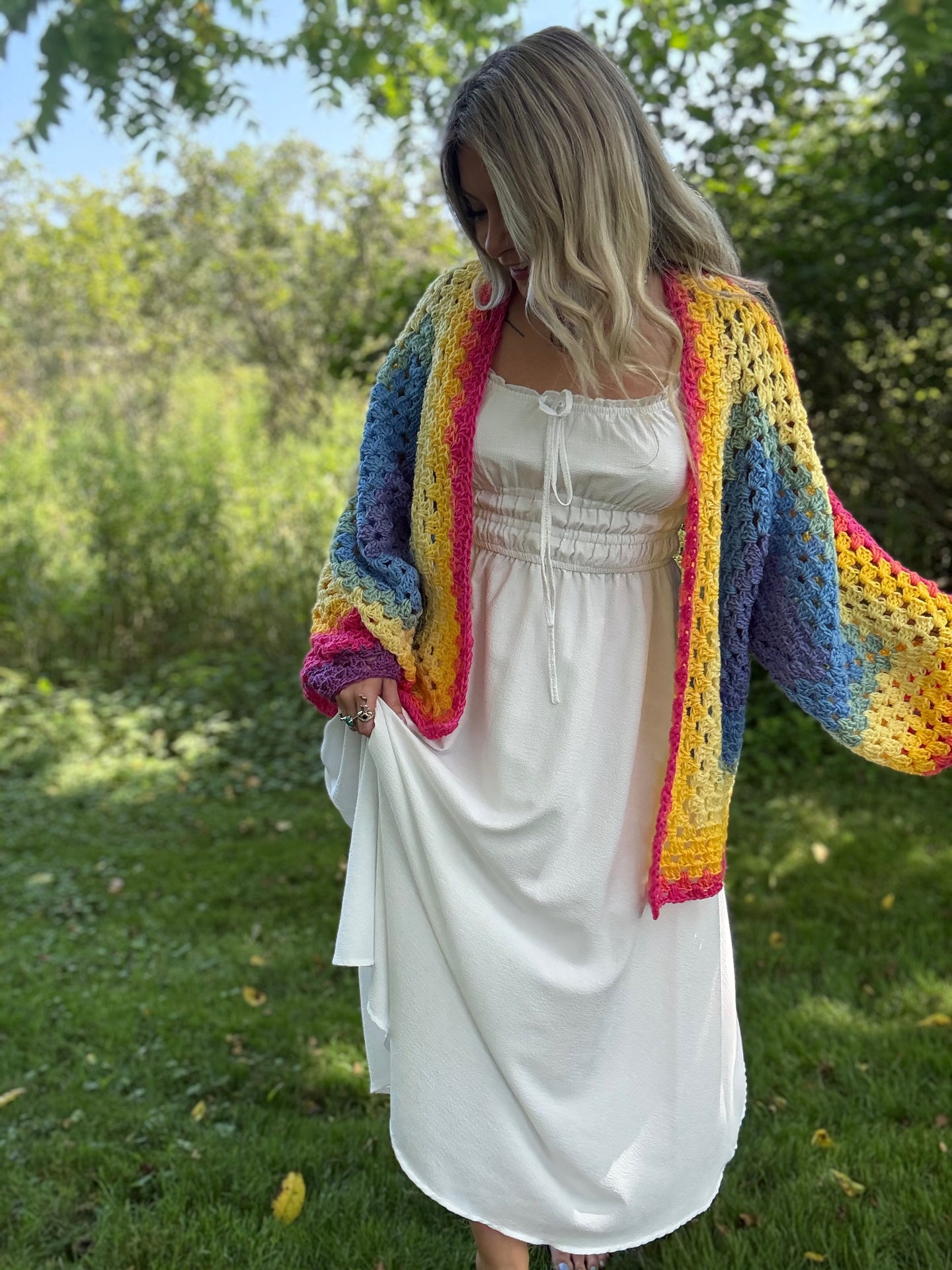 One Size Lightweight Rainbow Cardigan