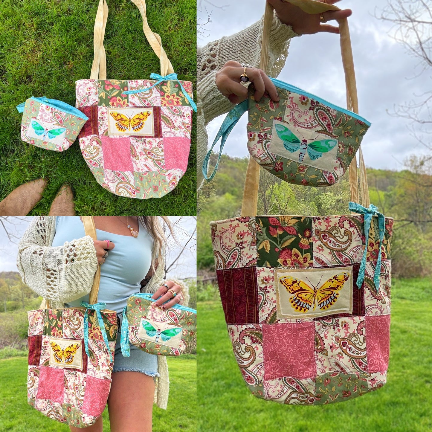 Matching Patchwork Moth Set (Tote & Zipper Pouch)