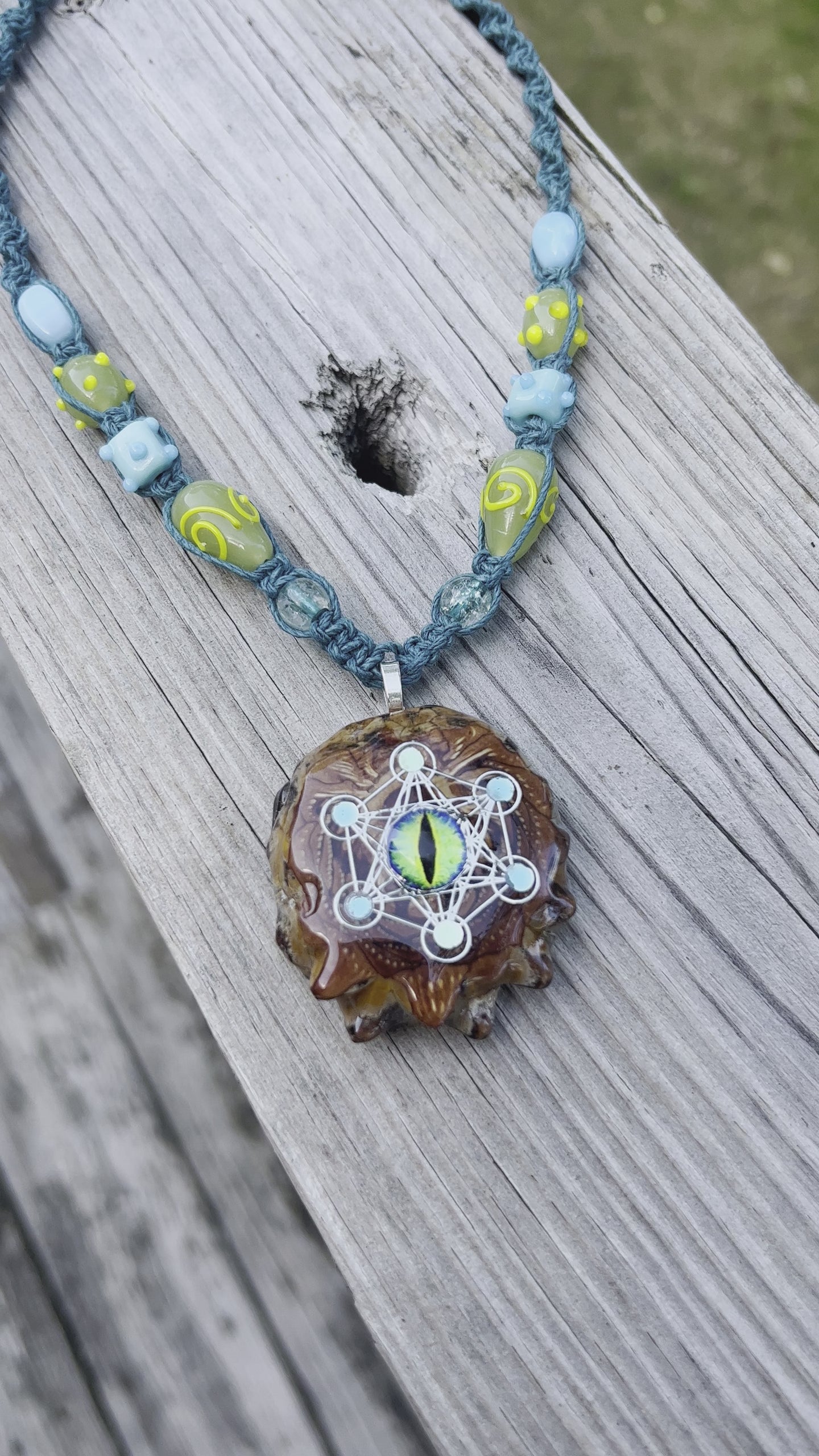 Geometric Eye Pinecone - Hemp Necklace
