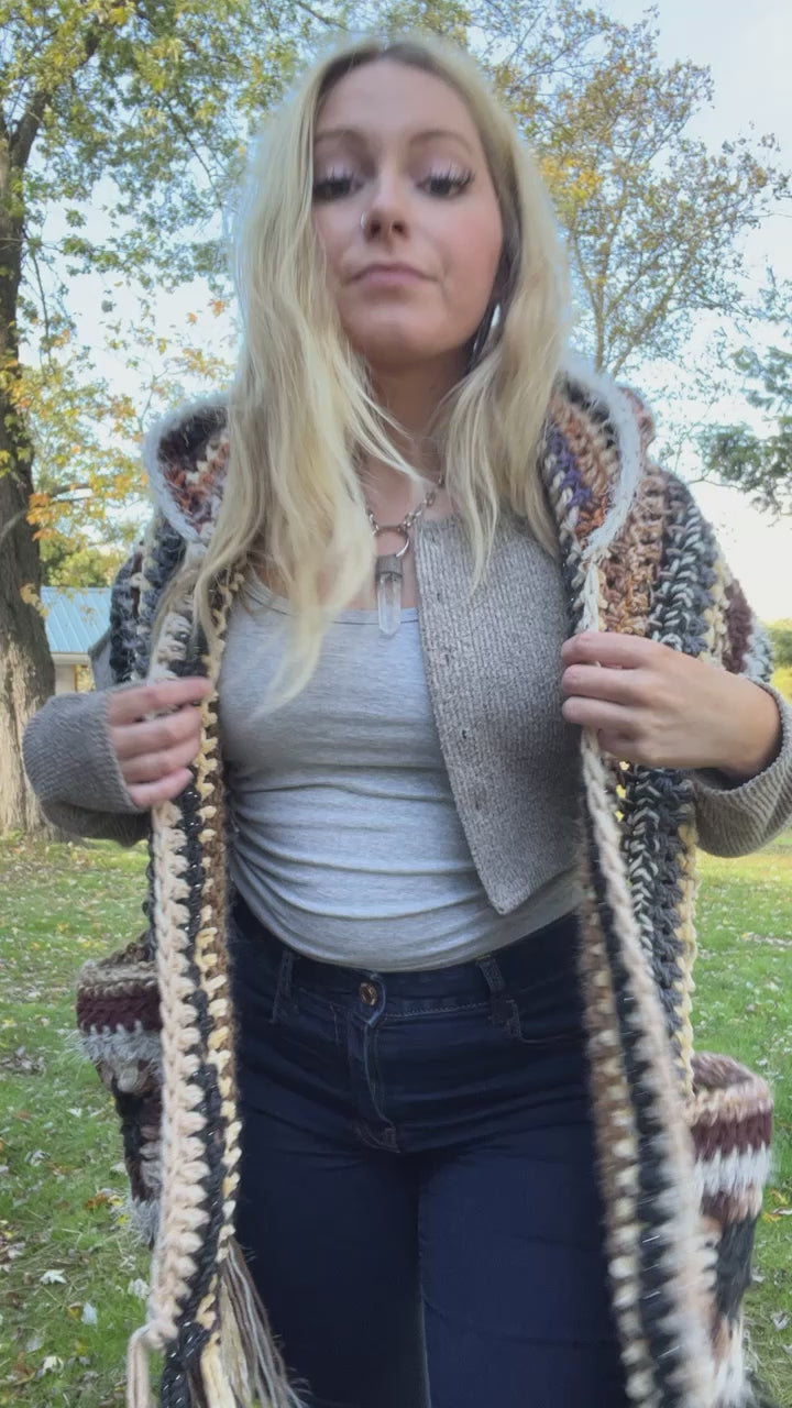 The She Wolf Shawl - Pom-Pom Hooded Pocket Scarf - Festival Pashmina