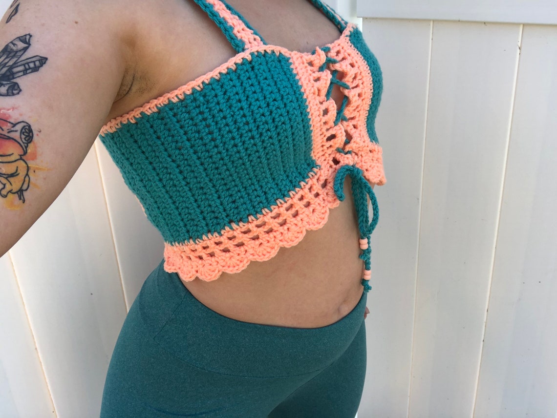 S/M Lace Up Crochet Crop Top