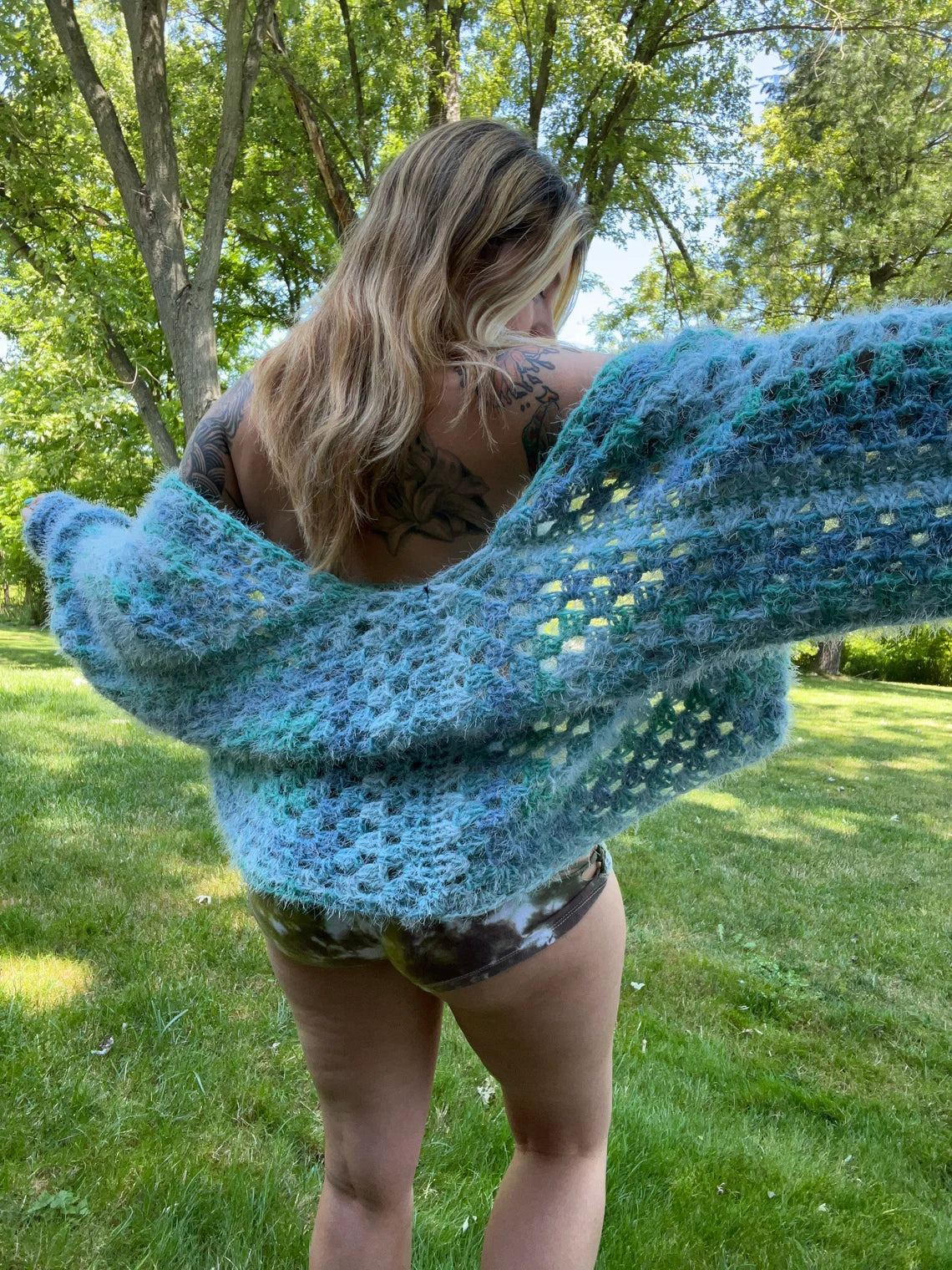 S/M Crochet Cardigan Fur Sweater
