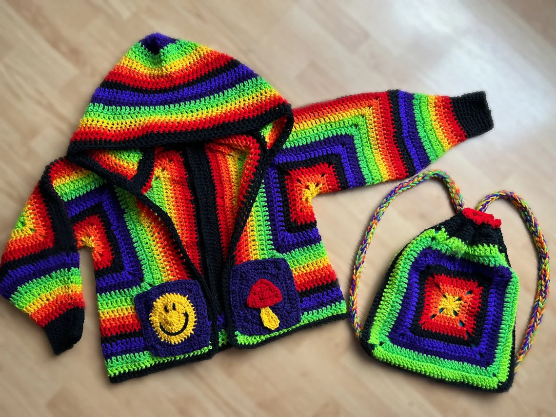 Discounted Matching Set - Oversized Crochet Cardigan and Bag