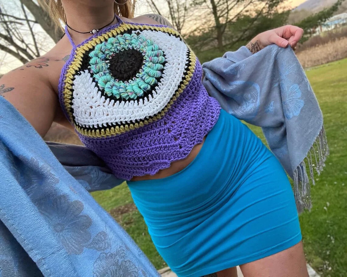 Medium - Trippy Evil Eye Crochet Top