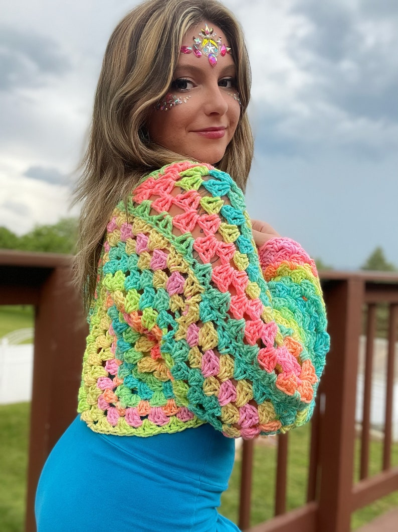 MTO - Pastel Cropped Crochet Cardigan