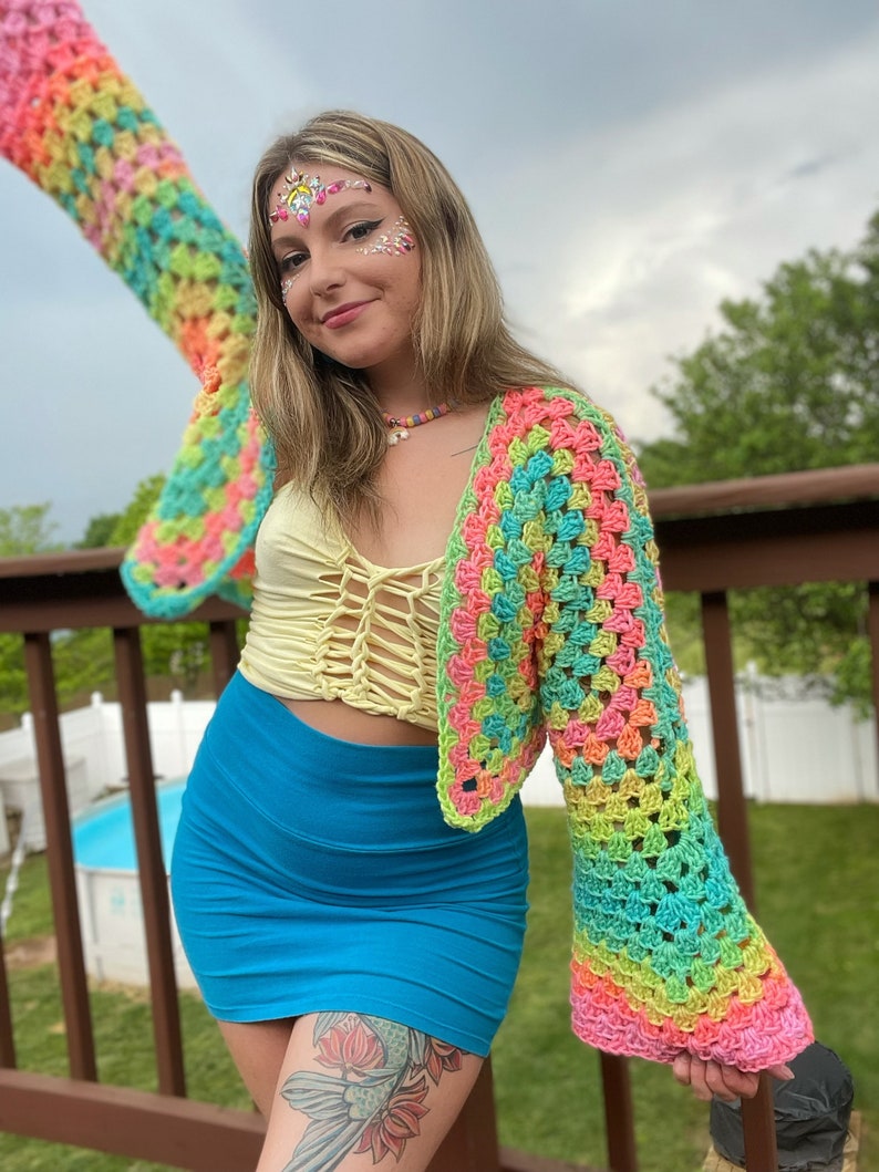 MTO - Pastel Cropped Crochet Cardigan