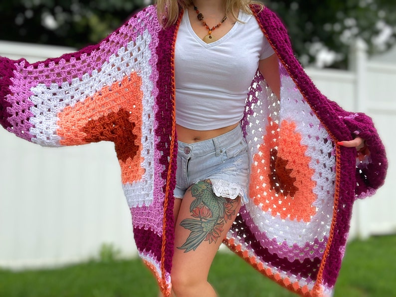Lesbian Pride Oversized Crochet Cardigan