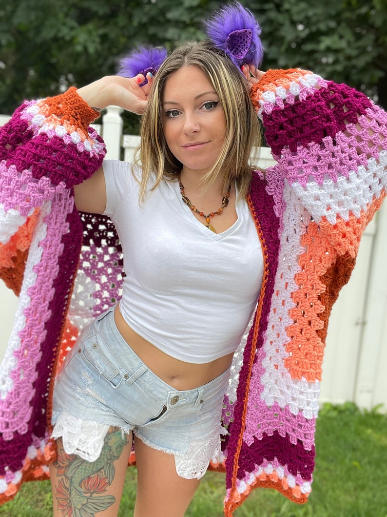 Lesbian Pride Oversized Crochet Cardigan