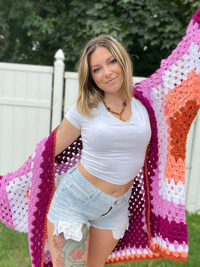 Lesbian Pride Oversized Crochet Cardigan