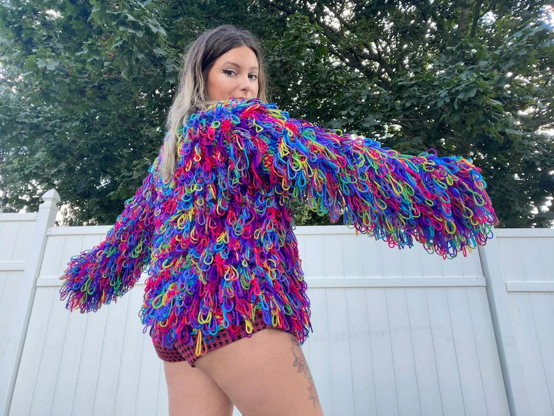 Shag Sweater Crochet Fringe Oversized Cardigan