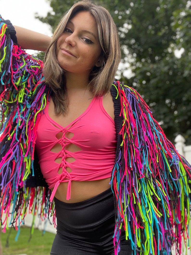 Trippy Fringe Crochet Cardigan
