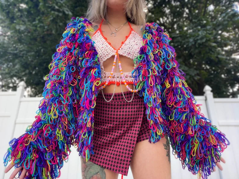 Shag Sweater Crochet Fringe Oversized Cardigan