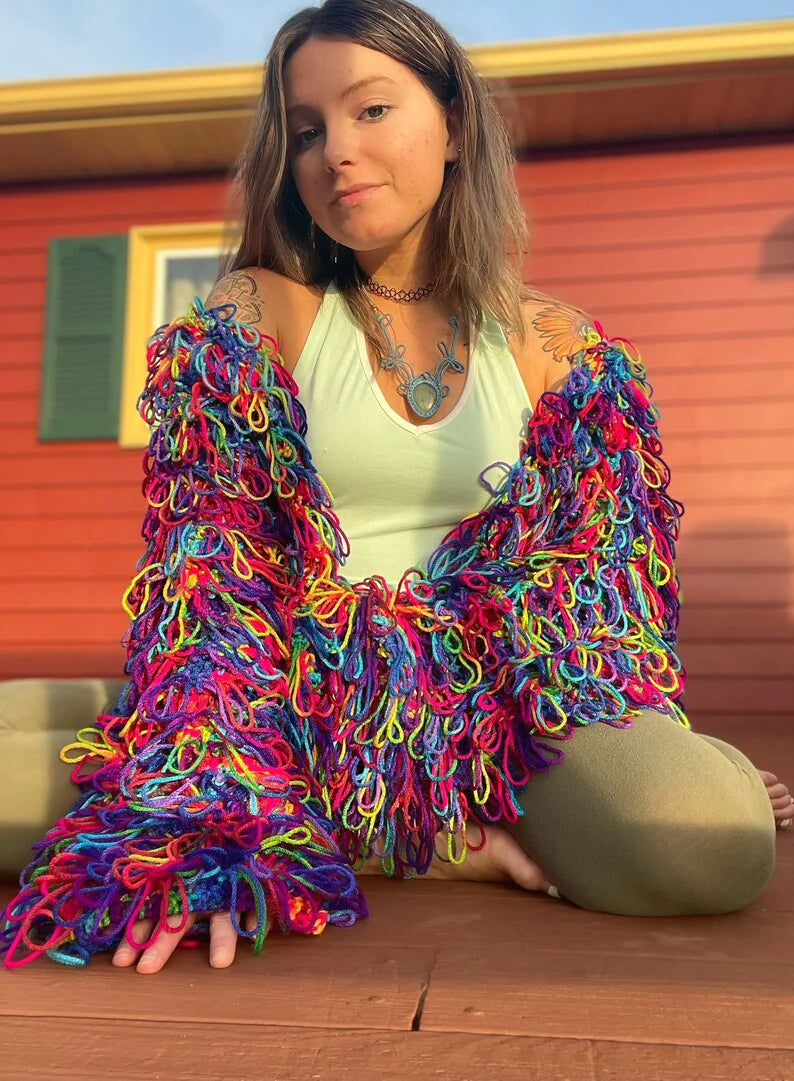 Shag Sweater Crochet Fringe Oversized Cardigan