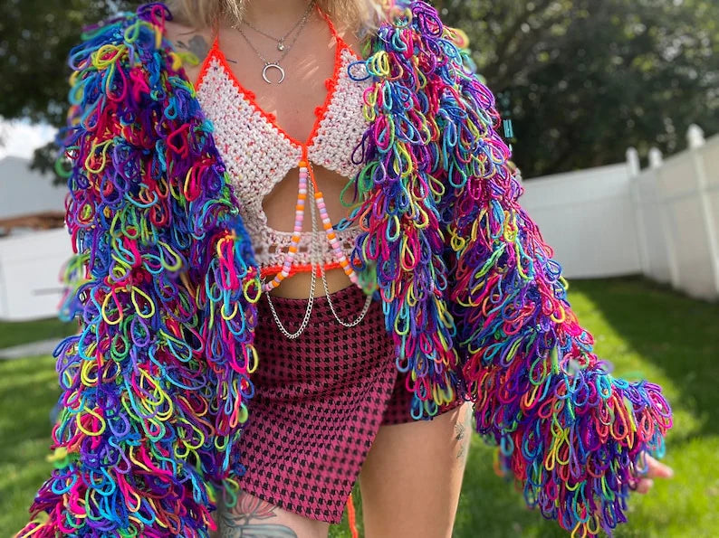 Shag Sweater Crochet Fringe Oversized Cardigan